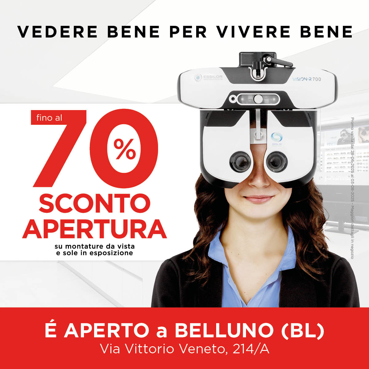 Ottica Demenego apre a Belluno: sconti fino al 70%
