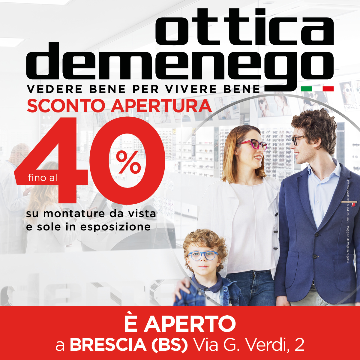 Ottica Demenego apre a Brescia: sconti fino al 40%